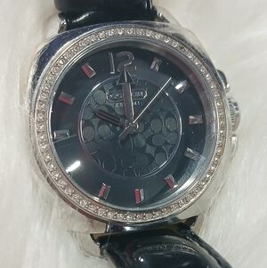Coach Black and Silver Watch with Crystal Bezel Read Description